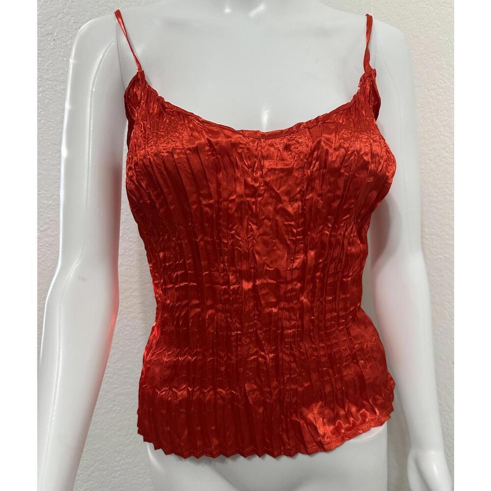 Y2K Women’s S Nygard Red Crinkle Cami Top Packable Cruise Vacation Beach